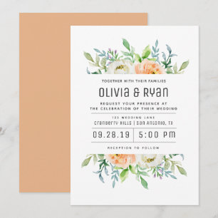Invitation florale cadre vert pastel orange