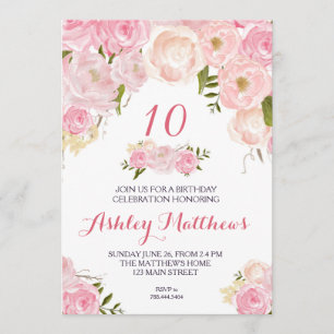 Invitation Florale d'anniversaire,