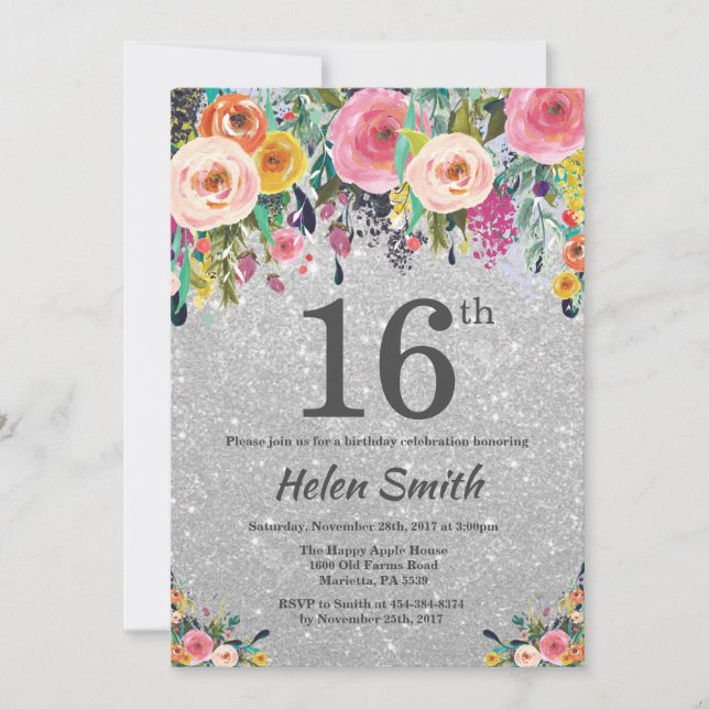 Invitation florale d'anniversaire de parties (Devant)