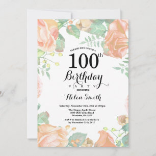 Invitation florale d'anniversaire de pêche
