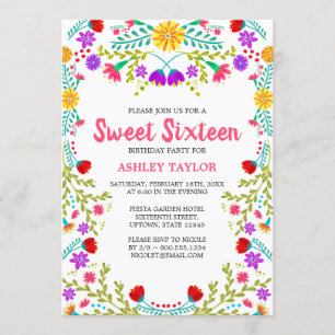 Invitation Florale d'art populaire mexicain blanc Sweet sixte