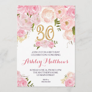 invitation florale de 30ème anniversaire,