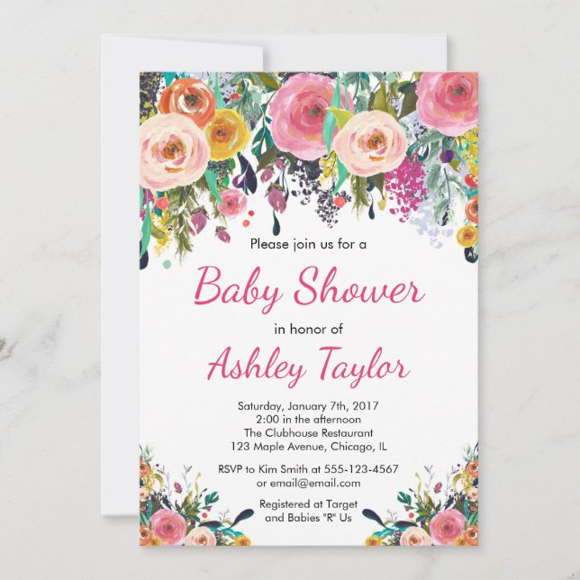 Invitation florale de baby shower (Devant)