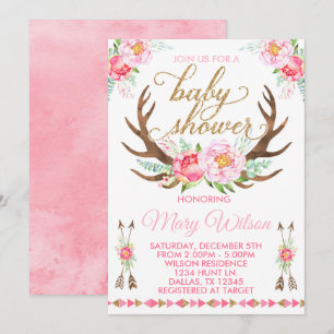 Invitation florale de baby shower d'Antler de