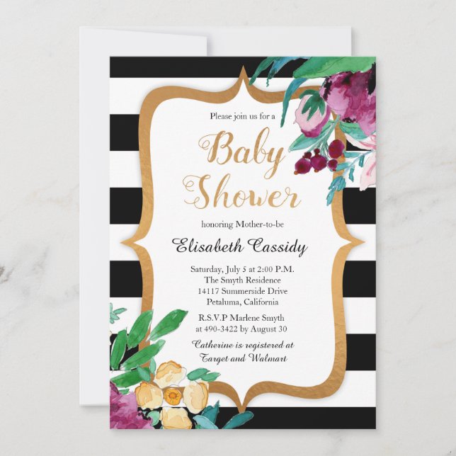 Invitation florale de baby shower d'aquarelle (Devant)