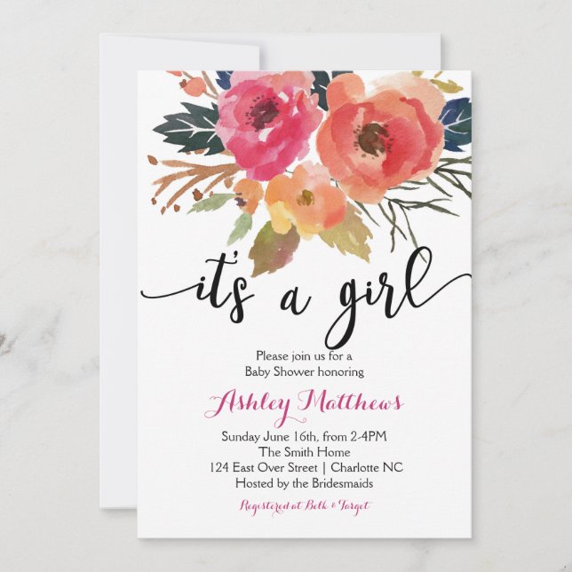 Invitation florale de baby shower de boho floral (Devant)