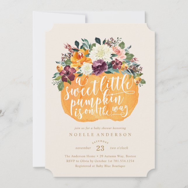 Invitation florale de baby shower de citrouille (Devant)