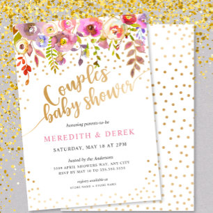 Invitation florale de baby shower de couples d'or