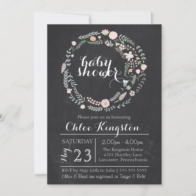 Invitation florale de baby shower de guirlande de (Devant)