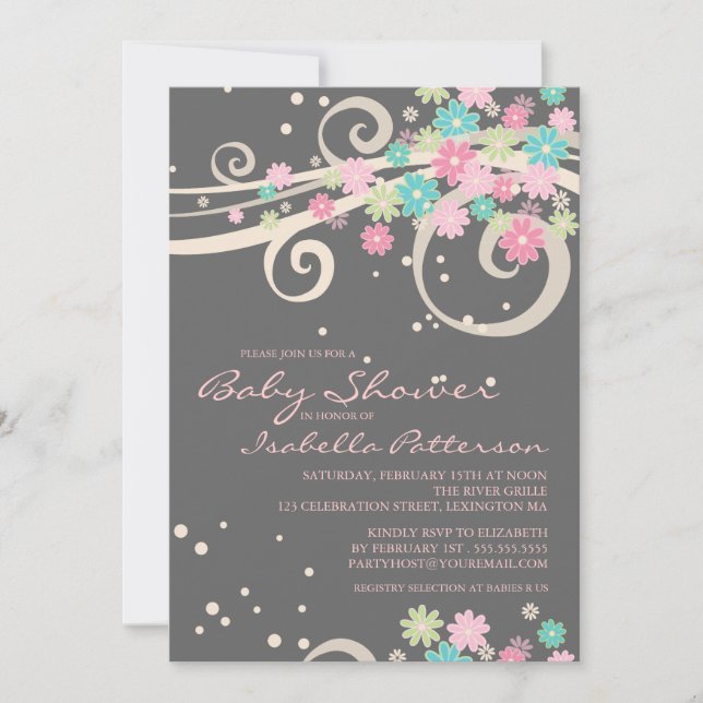 Invitation florale de baby shower de remous de (Devant)