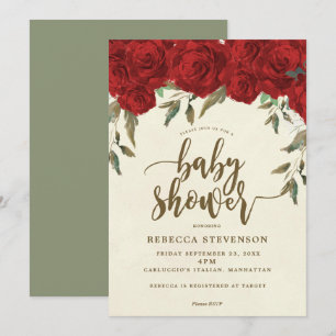 invitation florale de baby shower de roses rouges