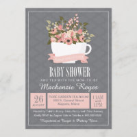 Invitation florale de baby shower de tasse de thé,