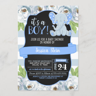 Invitation florale de baby shower d'éléphant -