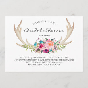 Invitation florale de douche de boho d'andouiller