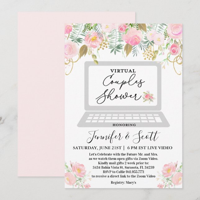 Invitation Florale de douche de couples virtuels (Devant / Derrière)