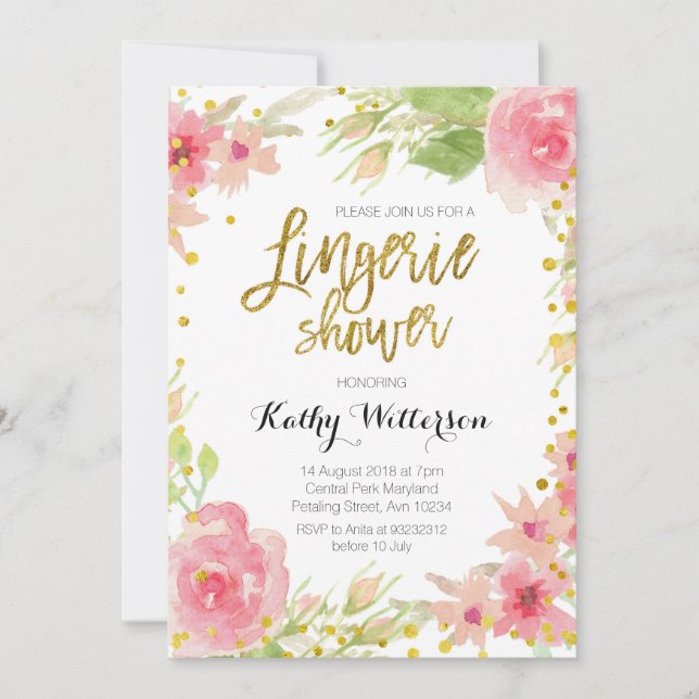 Invitation florale de douche de lingerie (Devant)