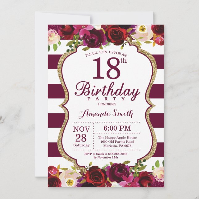 Invitation florale de fête d'anniversaire de (Devant)