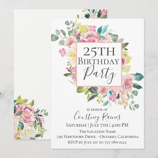 Invitation florale de fête d'anniversaire d'été en (Devant / Derrière)