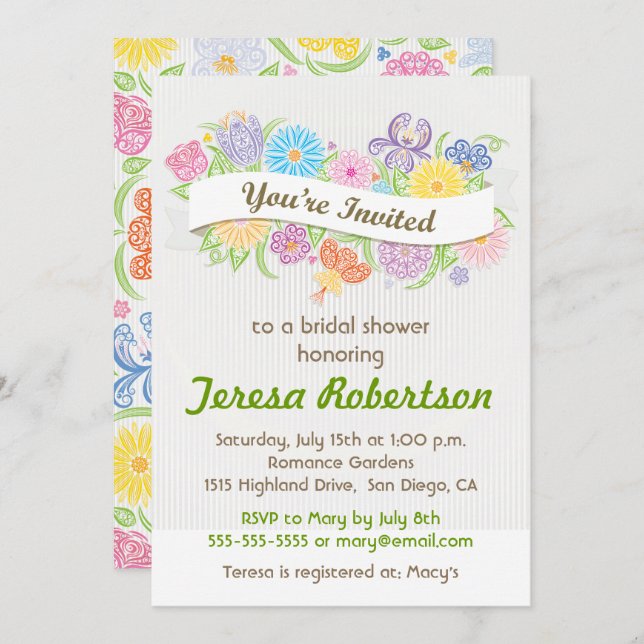 Invitation florale de Fête de la mariée de (Devant / Derrière)