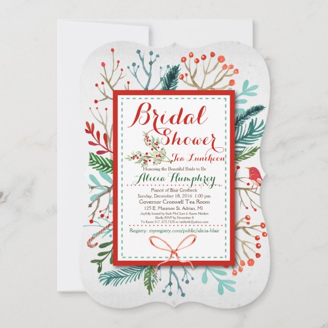 Invitation florale de Fête de la mariée d'hiver (Devant)