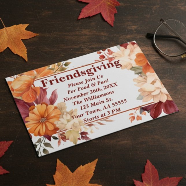 Invitation Florale de Friendsgiving en Bourgogne M (Créateur téléchargé)