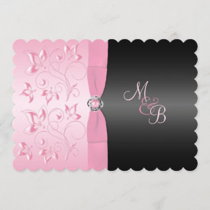 Invitation florale de Loveknot de perle noire et