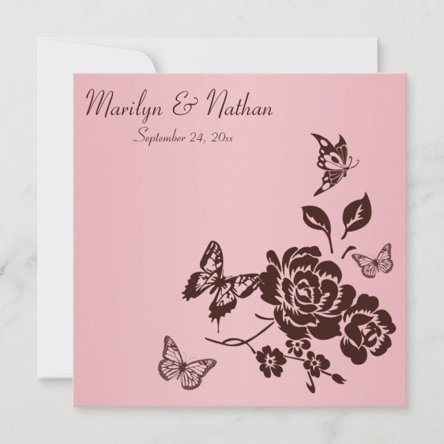 Invitation florale de papillon rose et Brown (Devant)