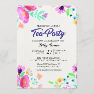 Invitation florale de thé d'anniversaire