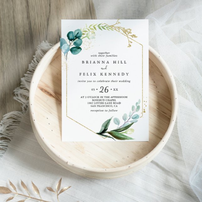 Invitation Florale d'or avec verdure tropicale Mariage Décont (Créateur téléchargé)