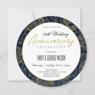INVITATION FLORALE D'OR DE LUXE NAVY TOUTE L'ANNÉE ROSE