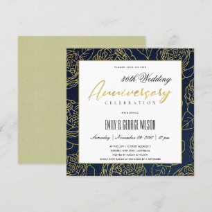 INVITATION FLORALE D'OR DE LUXE NAVY TOUTE L'ANNÉE ROSE