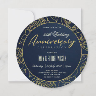 INVITATION FLORALE D'OR DE LUXE NAVY TOUTE L'ANNÉE ROSE