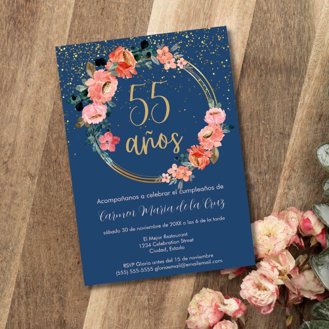 Invitation Florale d'or d'Espagne 55ème anniversaire (Créateur téléchargé)