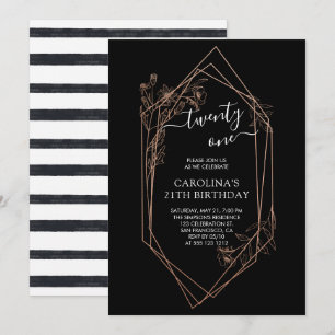 Invitation Florale d'or Rose 21e anniversaire
