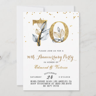 Invitation florale dorée 70e anniversaire