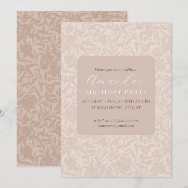 Invitation florale élégante beige neutre mocha (Devant / Derrière)