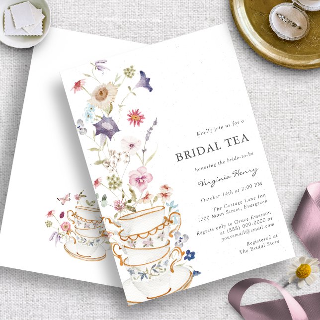 Invitation florale Elégante Thé nuptial (Elegant Bridal Tea Wildflower Floral Invitation by Painted Paperie
)
