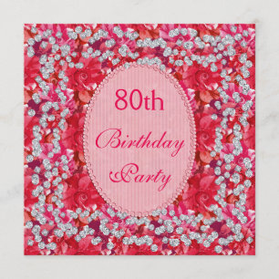 Invitation Florale et diamant rouge/rose 80e anniversaire