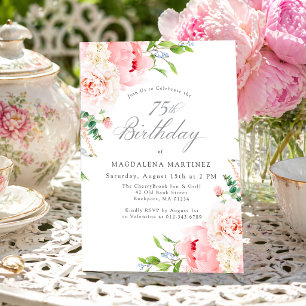 Invitation Florale Fête des 75 ans Roses Roses Fil