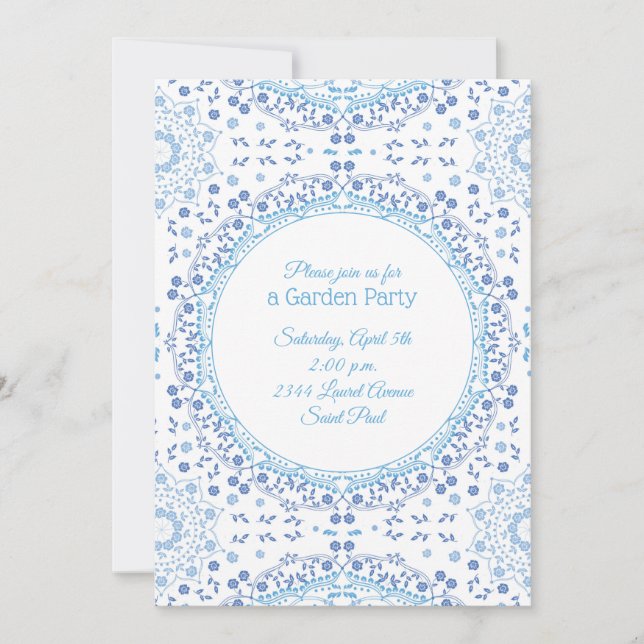Invitation florale Mandala bleu clair (Devant)