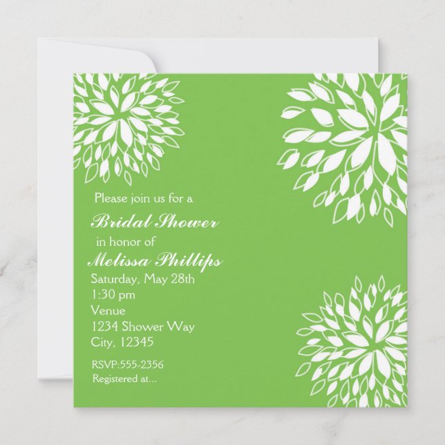 Invitation florale moderne de printemps vert lime  (Devant)