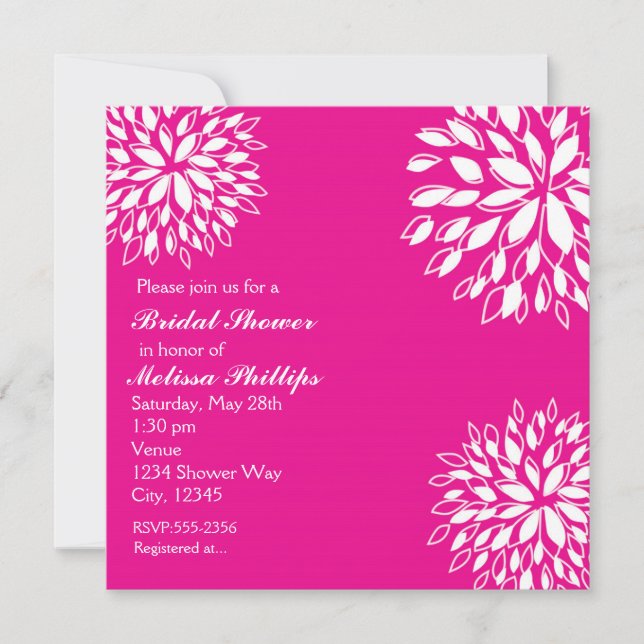 Invitation florale moderne rose chaud et blanc de  (Devant)
