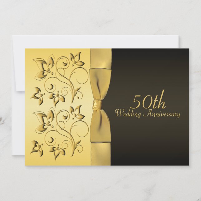 Invitation florale noire et or pour le 50e anniver (Devant)