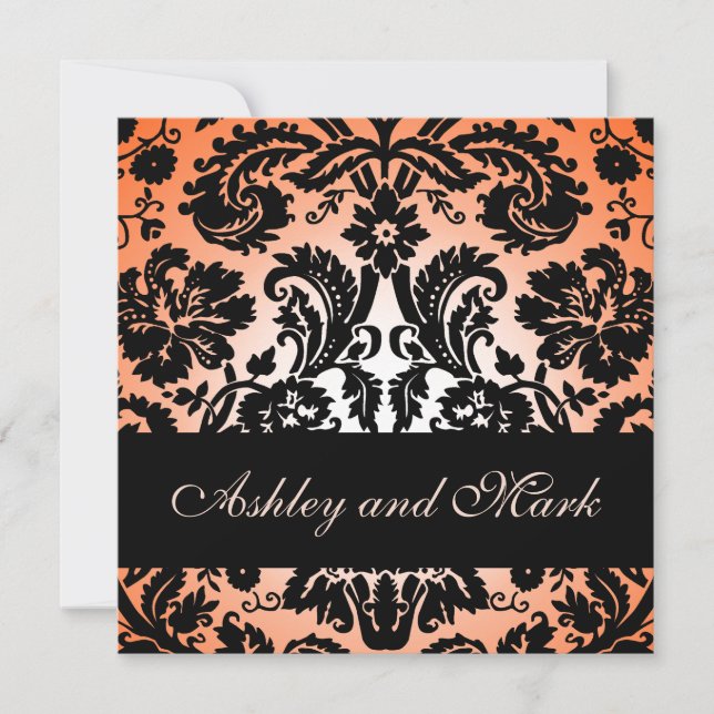 Invitation florale noire orange de mariage damassé (Devant)