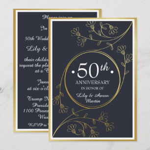 Invitation Florale Or pour les 50 ans de Mariage