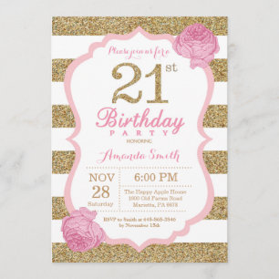 Invitation Florale Pink and Gold 21st Birthday Inv