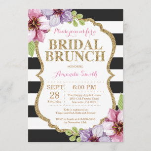Invitation Florale Pink Black Gold Bridal Brunch