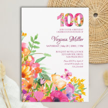 Invitation florale pour les 100 ans avec papillon