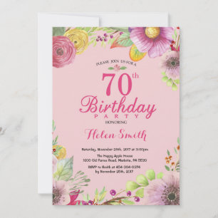 Invitation Florale pour les 70 ans des Femmes Rose