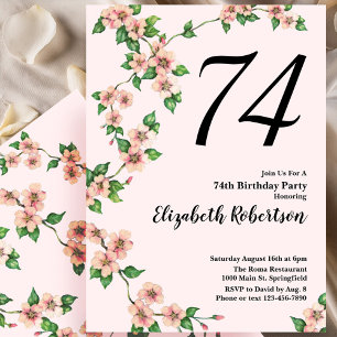 Invitation florale pour les 74 ans en rose tendre